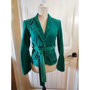 Wet Seal Blazer Y2K XS Teal Turquoise Velvet Belted Waist Suit Jacket Classic